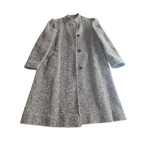 Vintage Tweed Long‎ Winter Coat Jacket Women's Black Gray Long Sleeve Classic